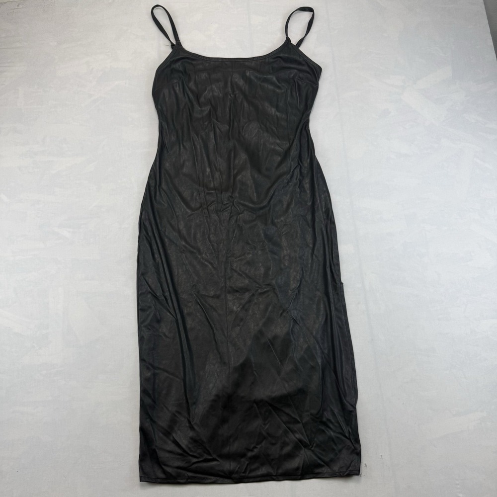 NWT Wild Fable Black Faux Leather Midi Slip Dress M Adjustable Straps